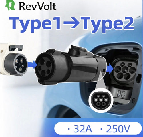 Ev Type1 to Type2 EV Charger Adapter 32A EV Charger Connector SAEJ1772 Socket Type 1 for Charging Type 2 Electric Vehicles