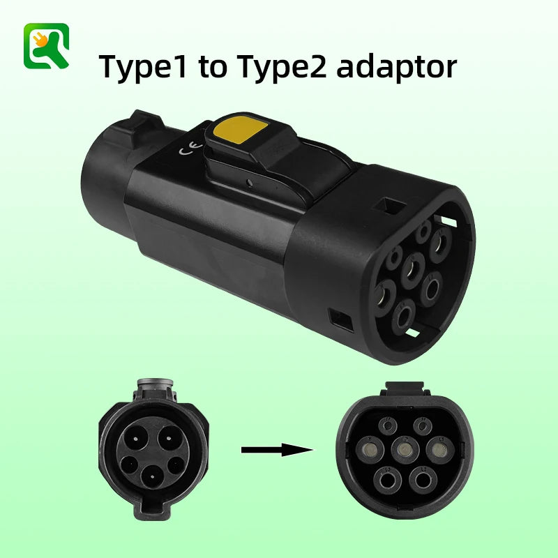 Ev Type1 to Type2 EV Charger Adapter 32A EV Charger Connector SAEJ1772 Socket Type 1 for Charging Type 2 Electric Vehicles